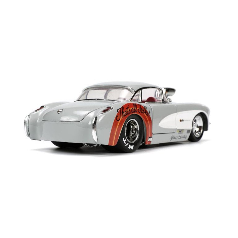 JADA 1:24 LOONEY TUNES 1957 CHEVROLET CORVETTE  with BUGS BUNNY FIGURE GREY 32390