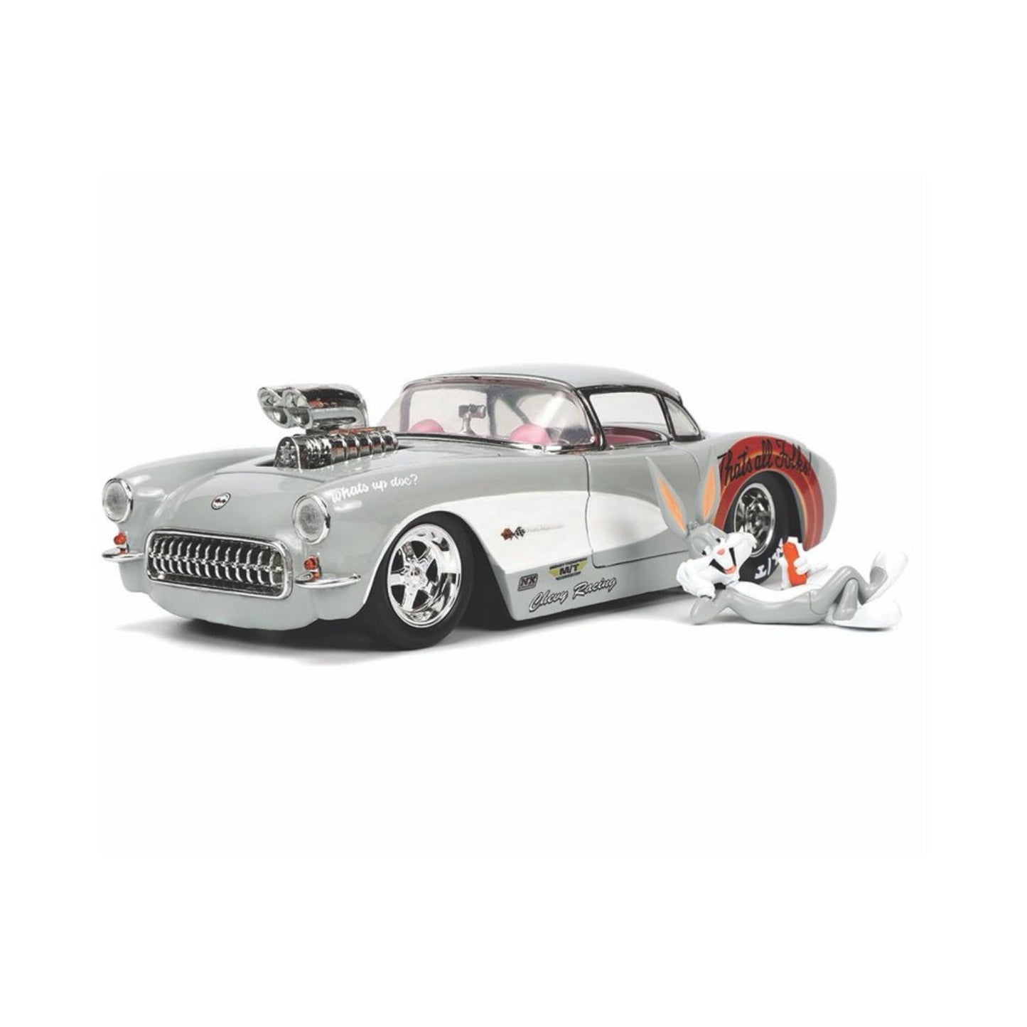 JADA 1:24 LOONEY TUNES 1957 CHEVROLET CORVETTE  with BUGS BUNNY FIGURE GREY 32390