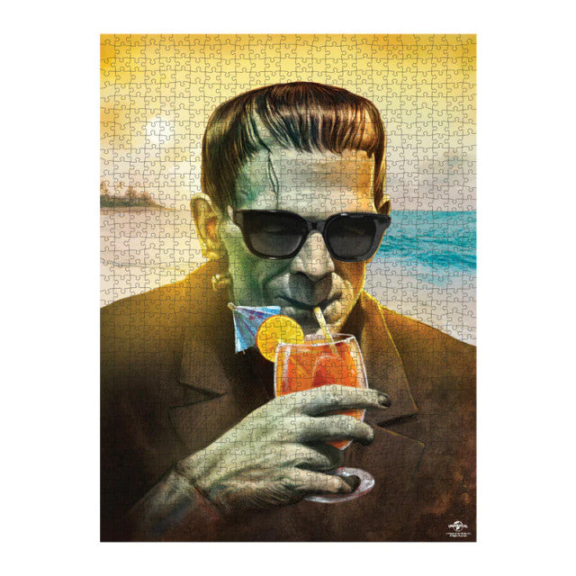 Trick or Treat Studios Frankenstein on Beach 1000 Piece Puzzle Terry Wolfinger