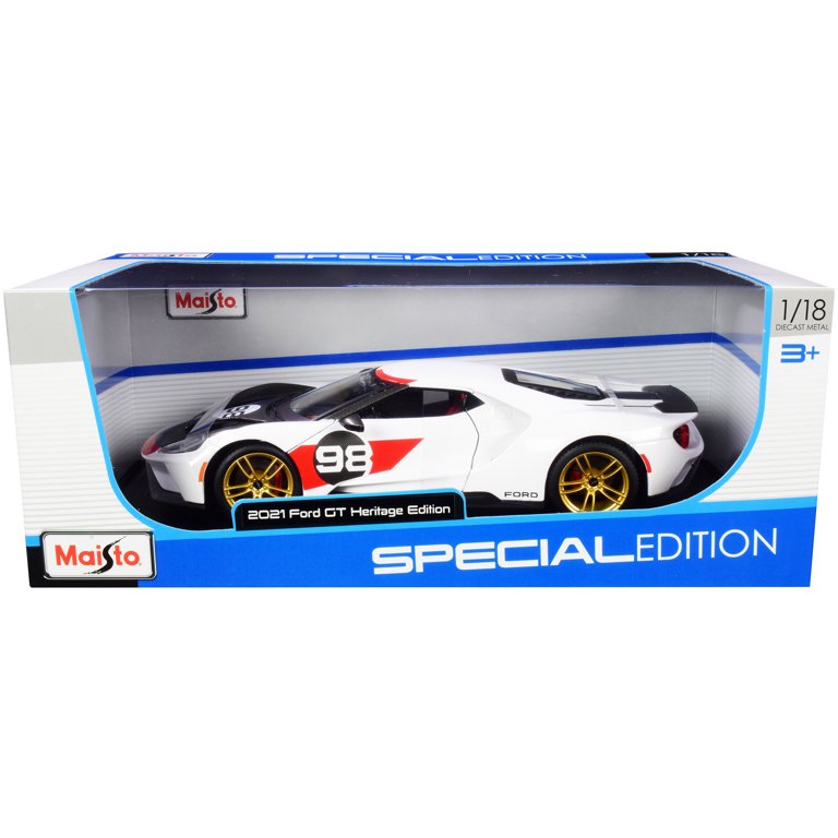 Maisto 1:18 2021 Ford GT #98 White "Heritage Edition" Diecast