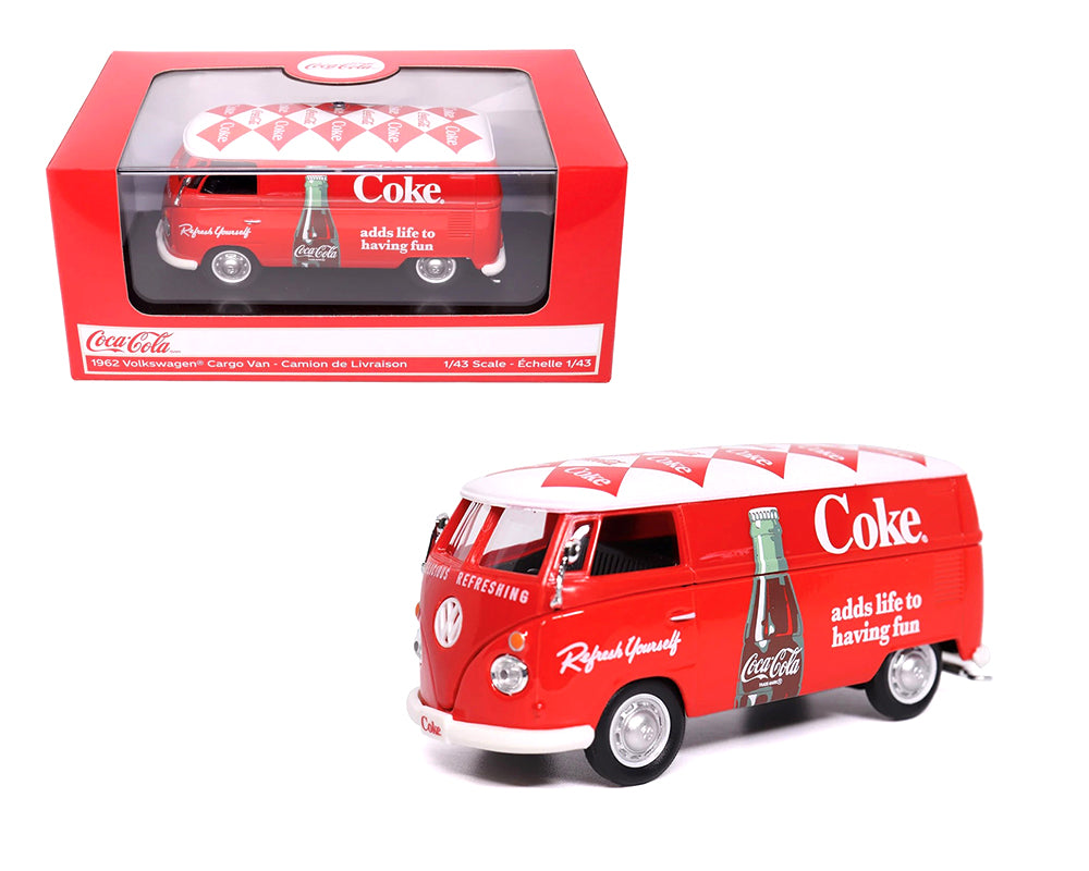 Motor City Classics 1:43 Coca-Cola 1962 Volkswagen Cargo Van – Red with White Patterned Roof 432202