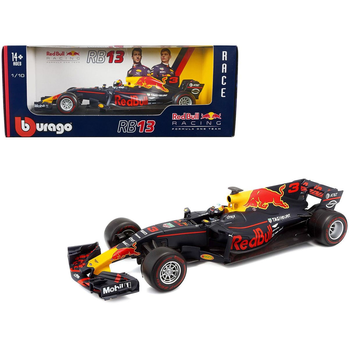 Bburago 1:18 TAG Heuer RB13 Daniel Ricciardo #3 – Matte Dark Blue – Race – RedBull Racing