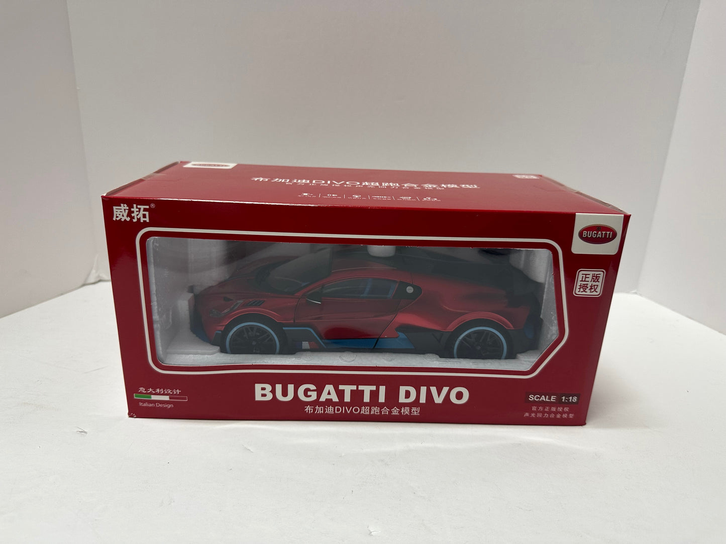 1:18 Bugatti Divo Metal Diecast With LED headlight & Taillight Red