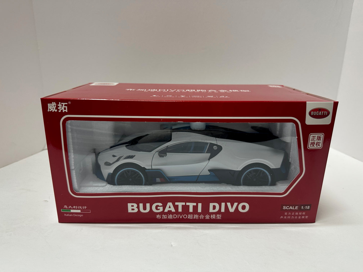 1:18 Bugatti Divo Metal Diecast With LED headlight & Taillight White