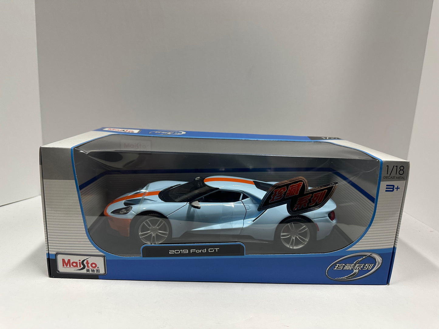 MAISTO 1:18 2022 Ford GT Diecast Blue / Orange Stripe