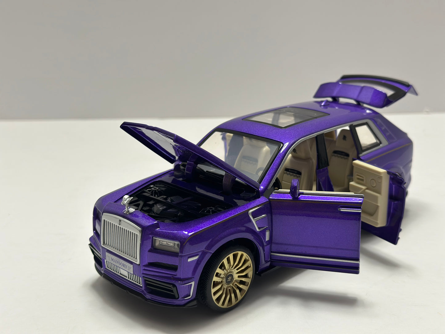 1:24 Rolls-Royce Cullinan Mansory Diecast LED HEADLIGHT & TAILLIGHT Purple Diecast