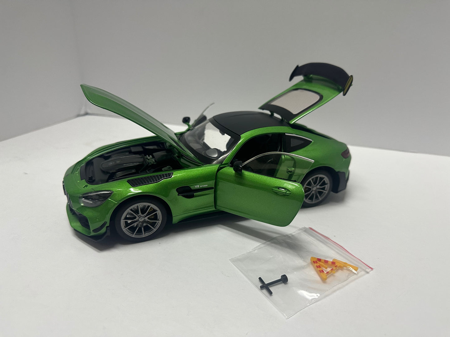 1:18 Mercedes-Benz GT-R Diecast Green Metal with LED lights.