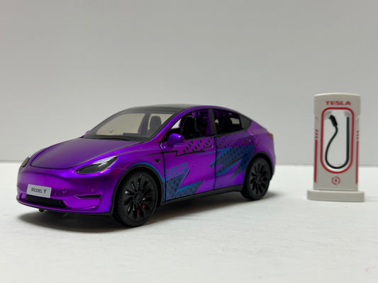 1:24 Tesla Model Y Diecast With Headlight & Taillight LED Purple Game for PEACE