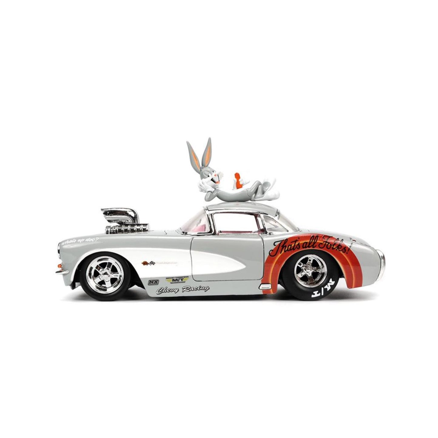 JADA 1:24 LOONEY TUNES 1957 CHEVROLET CORVETTE  with BUGS BUNNY FIGURE GREY 32390