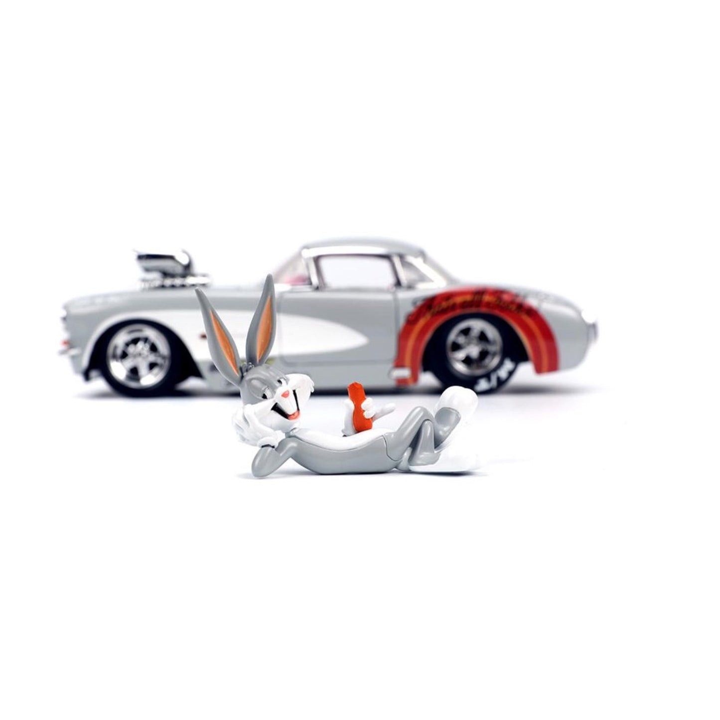 JADA 1:24 LOONEY TUNES 1957 CHEVROLET CORVETTE  with BUGS BUNNY FIGURE GREY 32390