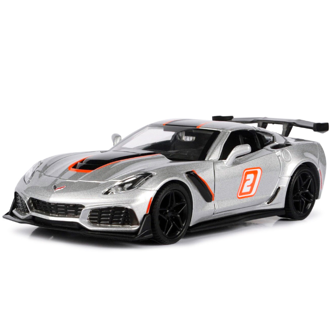 Motormax 1:24 2019 Chevrolet Corvette ZR1 #2 Silver GT Racing 73785 Diecast