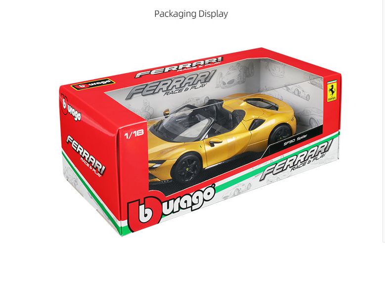 BBURAGO RACE & PLAY FERRARI SF90 SPIDER 1:18 DIECAST MODEL CAR GOLD 18-16016