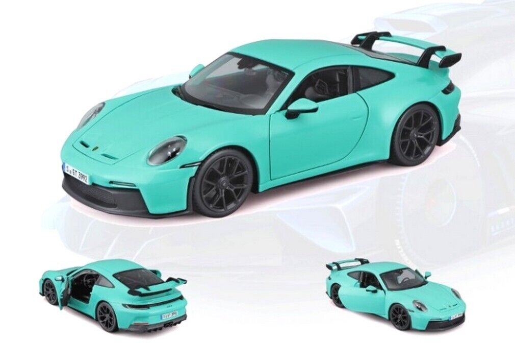 Bburago 1:24 2021 Porsche 911 GT3 – Green, Orange  Display Tray Set of 4 Diecast