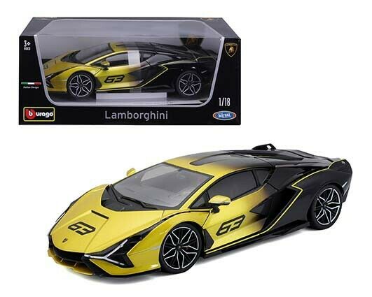 BBurago 1:18 LAMBORGHINI SIAN FPK37 HYBRID #63 FADED BLACK YELLOW 18-11100