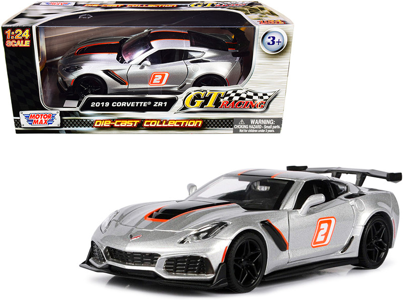 Motormax 1:24 2019 Chevrolet Corvette ZR1 #2 Silver GT Racing 73785 Diecast