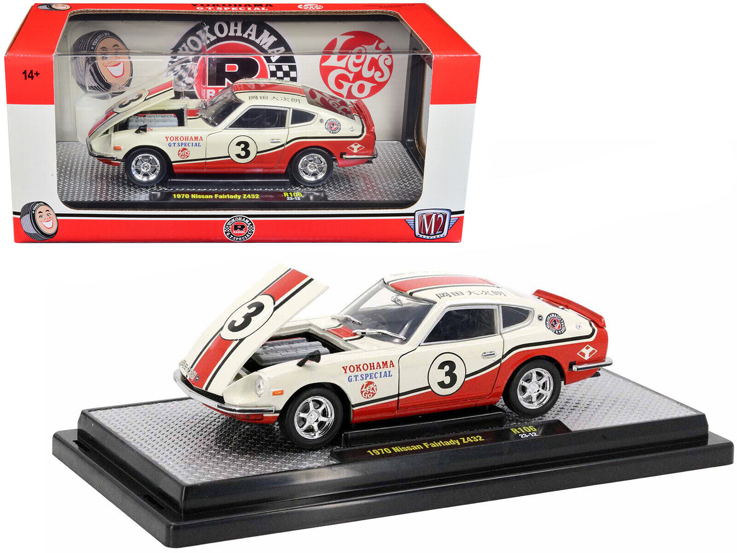 M2 1:24 1970 Nissan Fairlady Z 432 Right Hand Drive #3 Wimbledon White Red 40300-106B